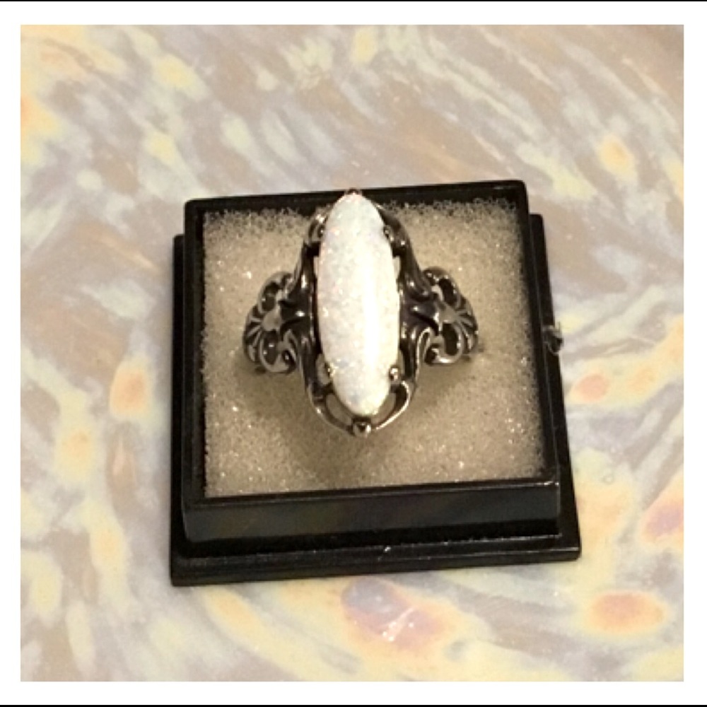 White Opal Stainless Steel Ring - Picture 3 of 10